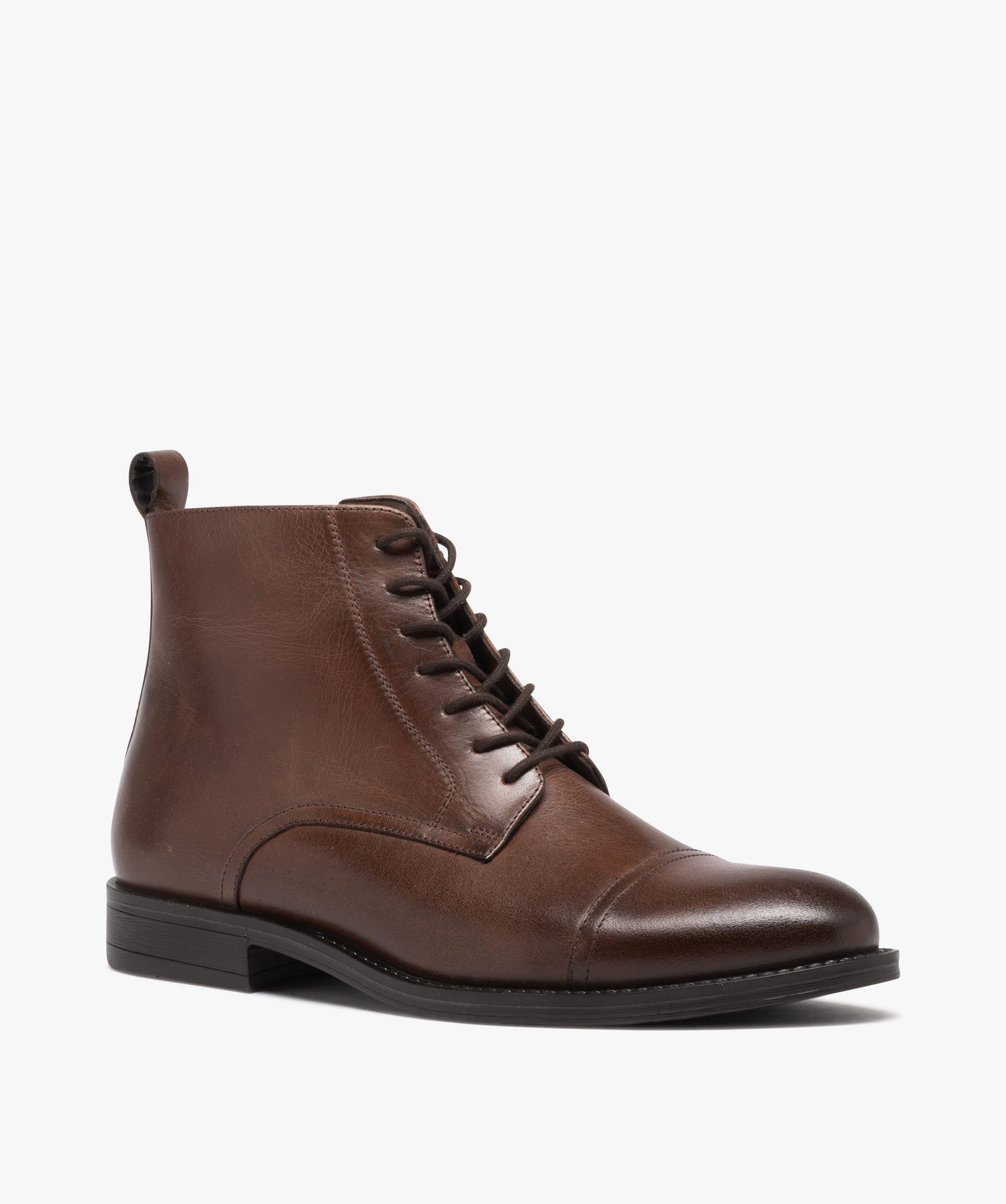 Boots homme dessus en cuir uni à bout surpiqué - Taneo marron | GEMO