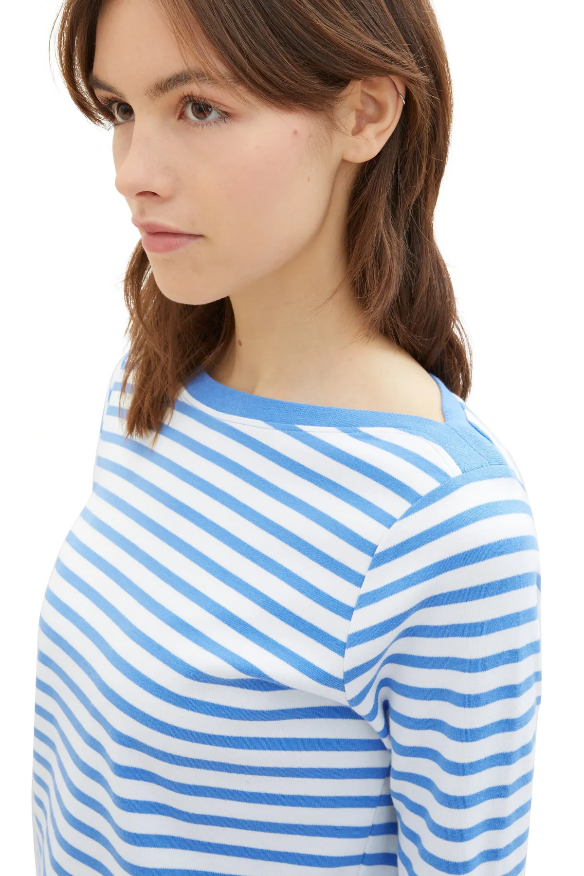 Tom Tailor Denim  Weißes, mittelblau gestreiftes T-Shirt für Erwachsene