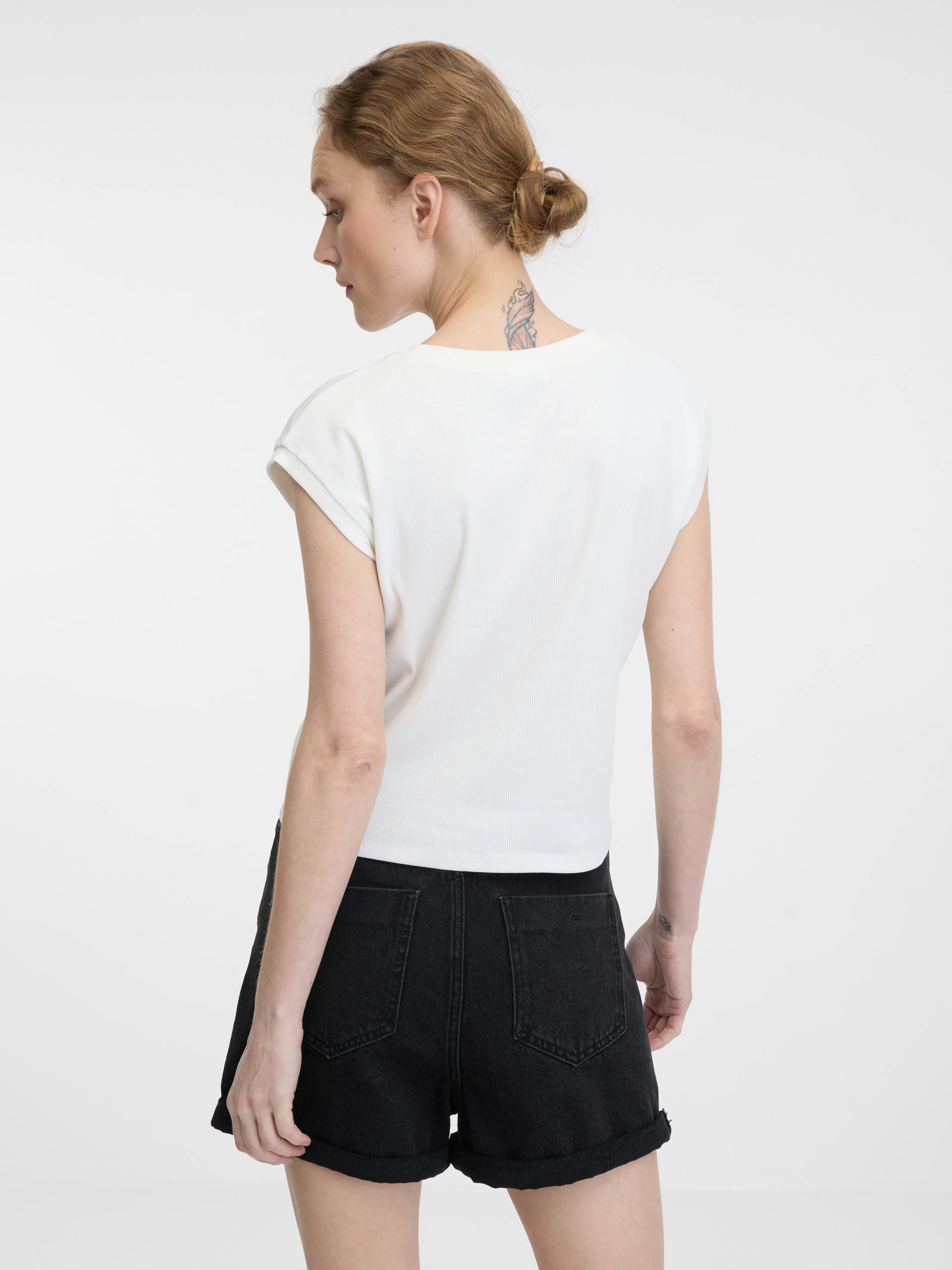 Weißes Damen Crop-T-Shirt mit kurzen Ärmeln ORSAY