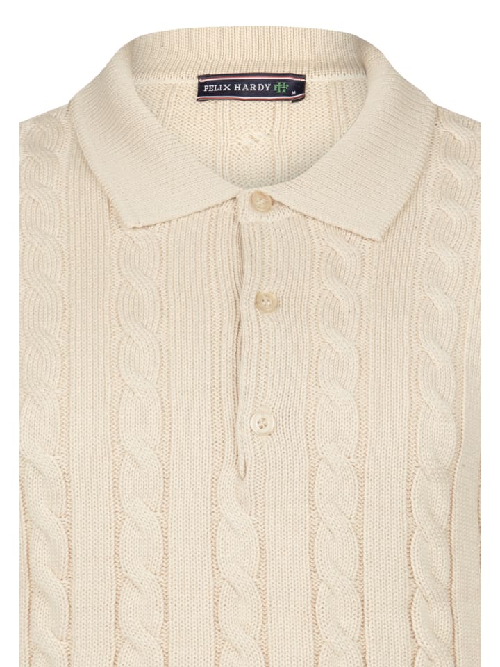 Felix Hardy Grobstrick Zopfmuster Langarm Polo Pullover in Beige günstig kaufen