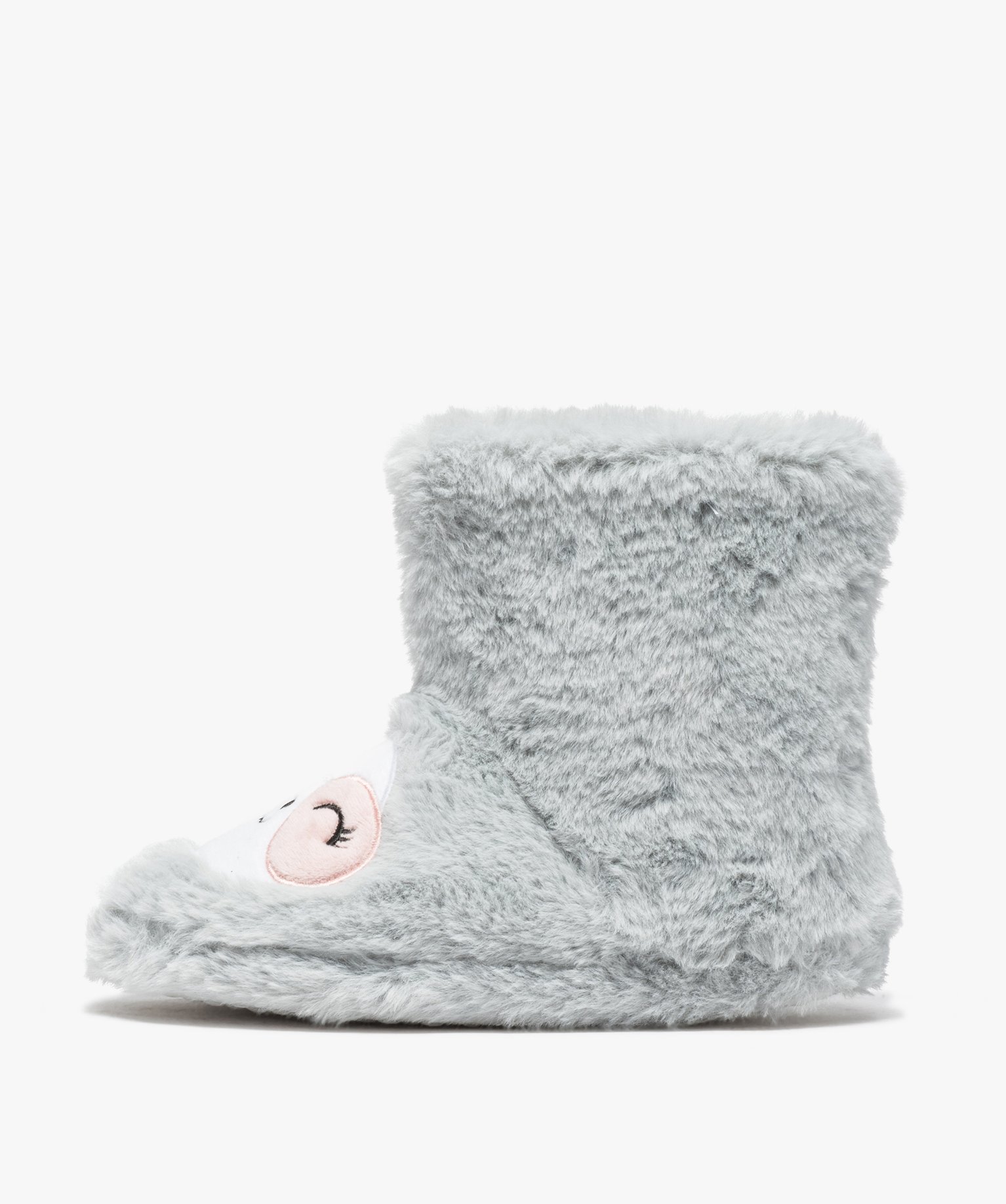 Chaussons fille boots brodés bébé phoque gris | GEMO
