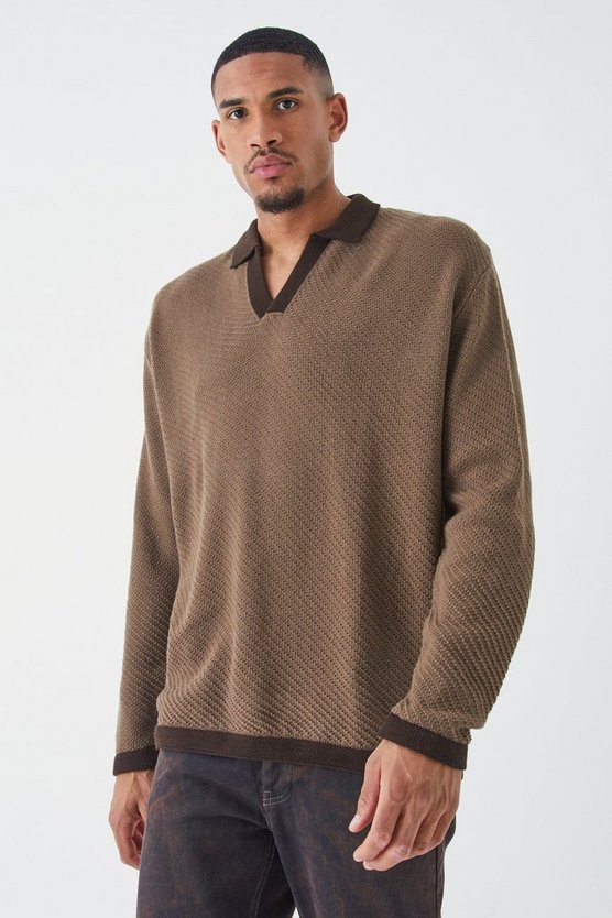 Tall langärmliges Oversize Poloshirt mit Kontrast-Kragen