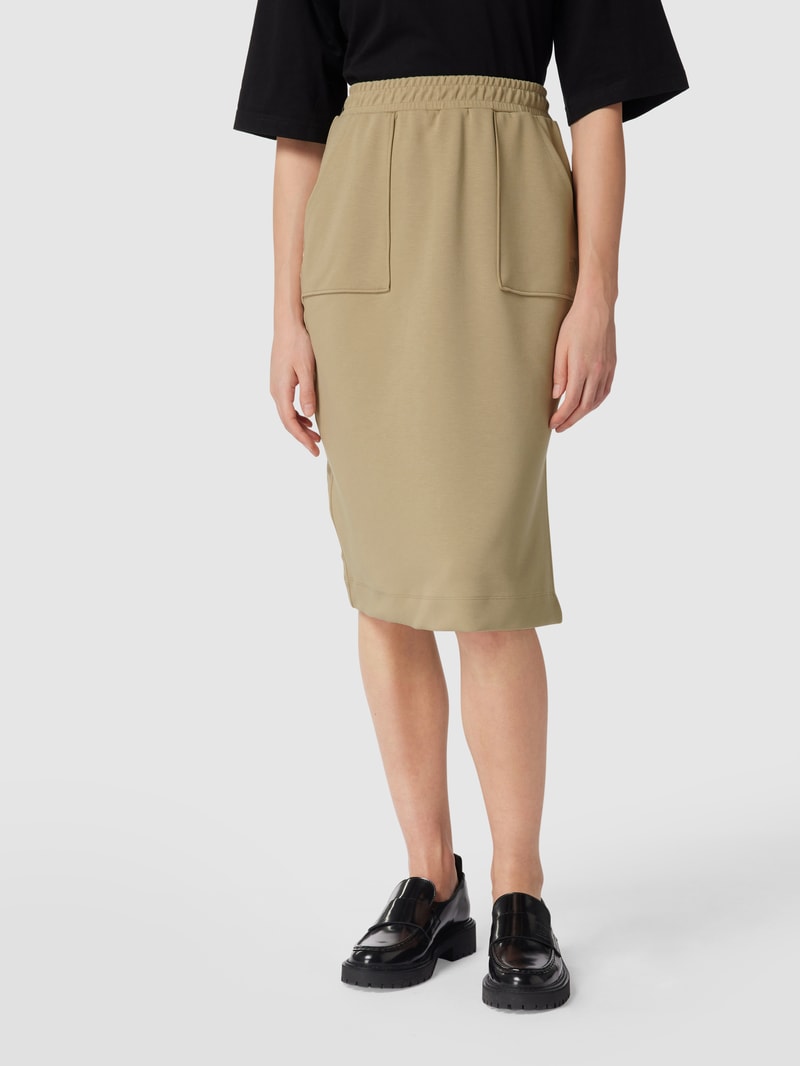 Midirock mit Label-Stitching in beige