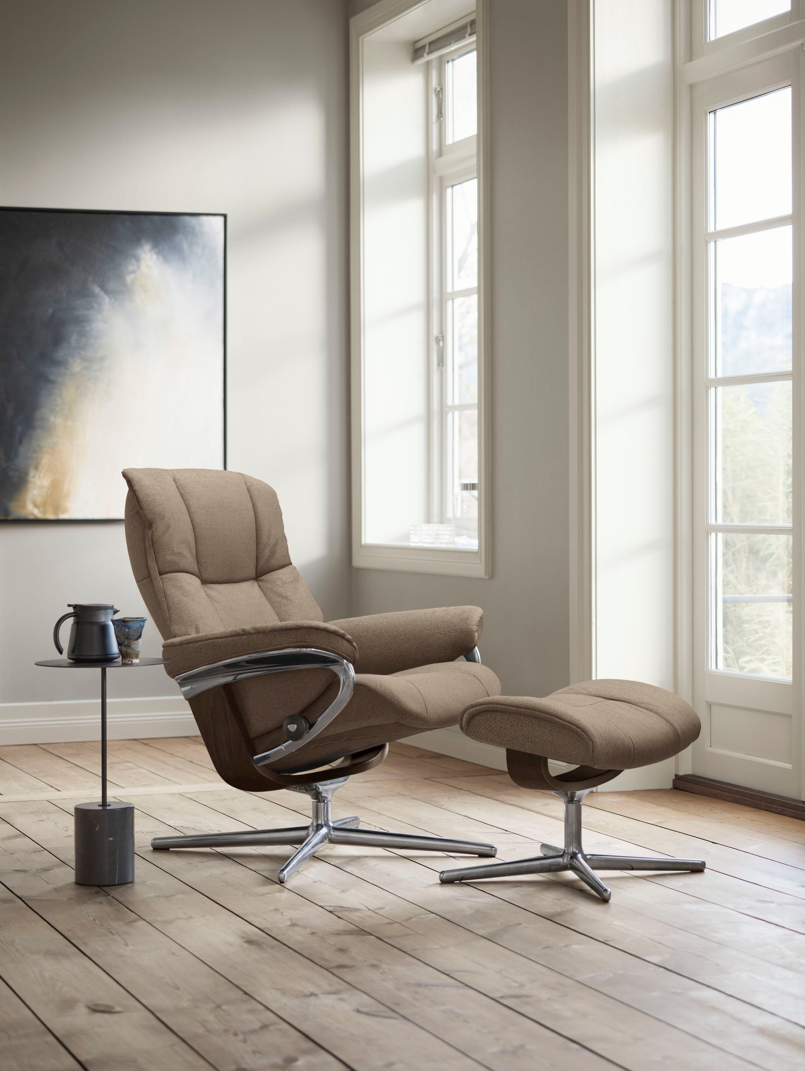 Stressless® Relaxsessel Mayfair (Set, Relaxsessel mit Hocker), mit Hocker, mit Cross Base, Größe S, M & L, Holzakzent Braun