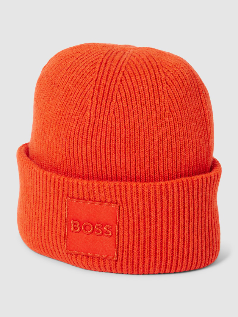 Strickmütze mit Label-Stitching Modell 'Landran' in orange