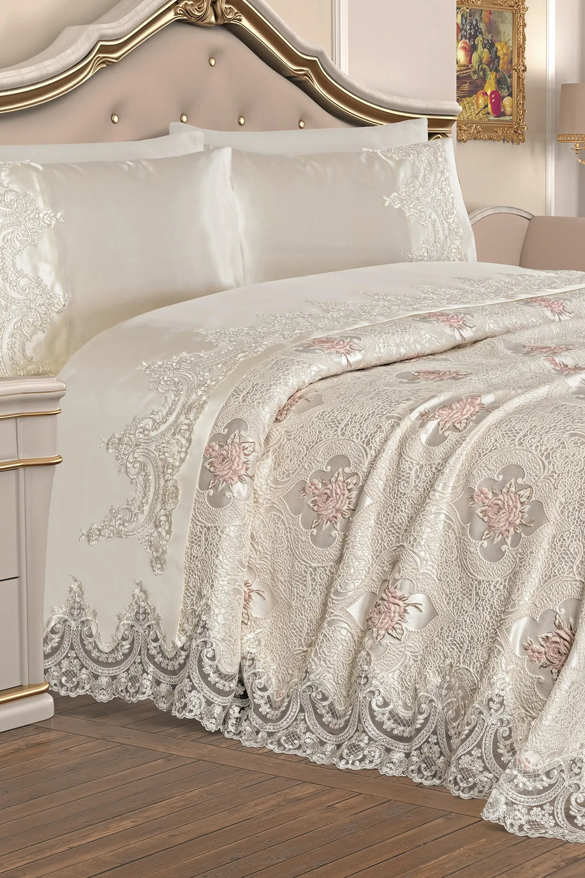 Çeyiz Diyarı  Französisches Guipure Eylül Pique Set Creme 206261