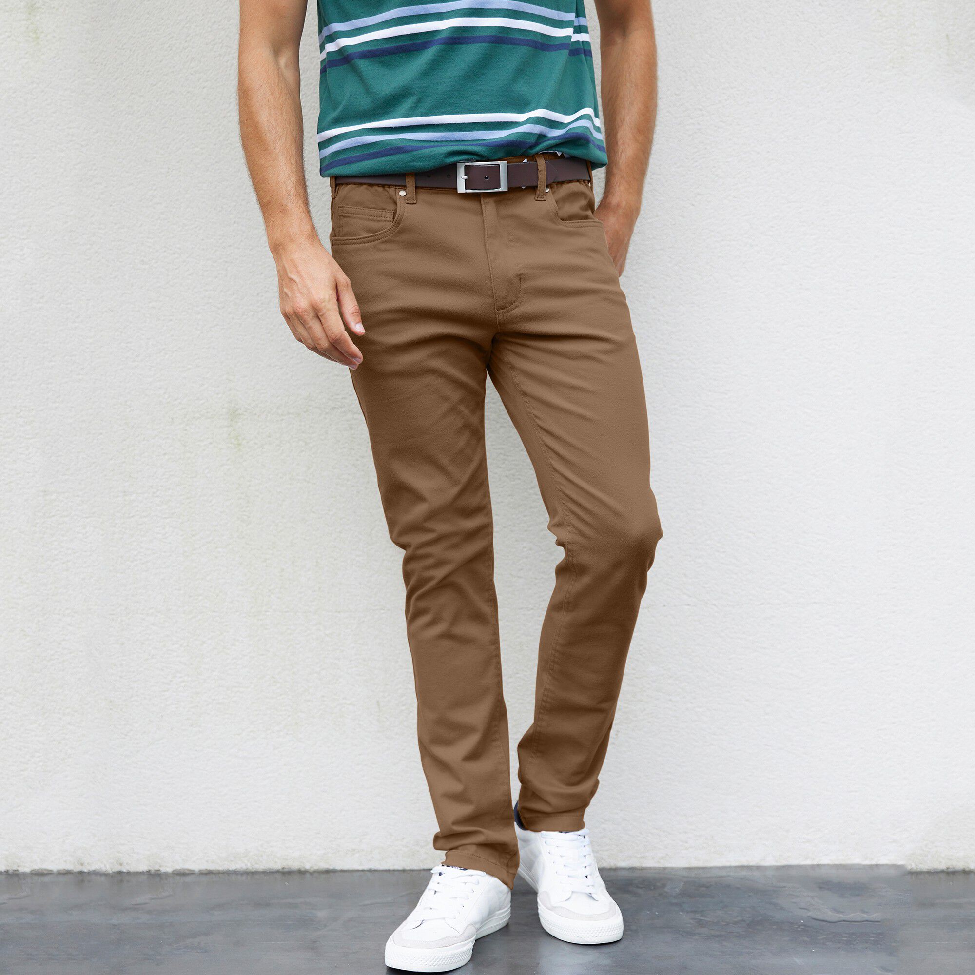 Pantalon droit 5 poches twill coton extensible