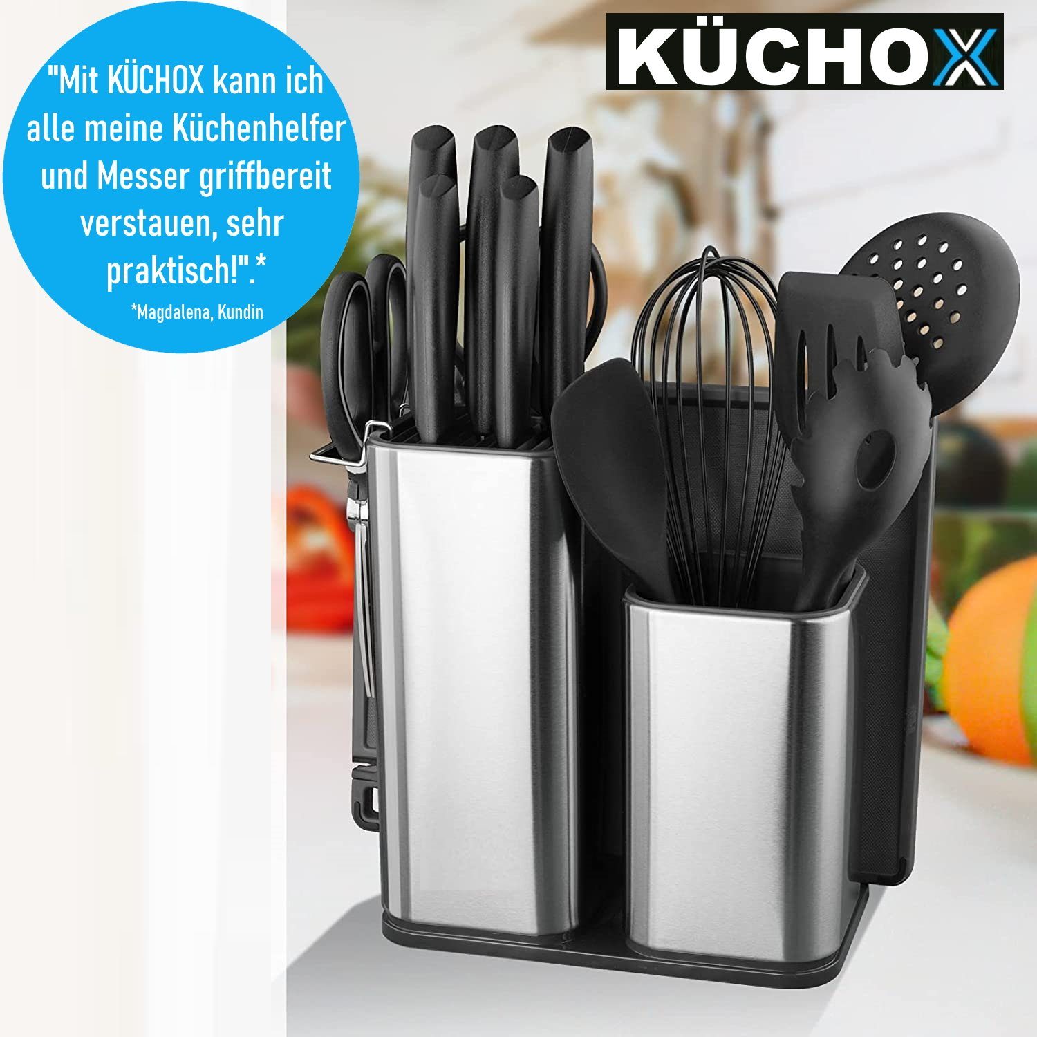 MAVURA Messerblock KÜCHOX 2in1 Edelstahl Messerblock Küchenmesser & Küchenhelfer, (ohne Messer) Aufbewahrung Küchenhelfer Organizer Set unbestückt