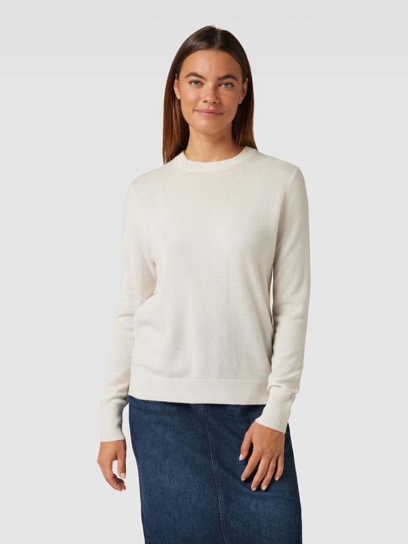 Kaschmirpullover in Strick-Optik mit Rundhalsausschnitt in offwhite