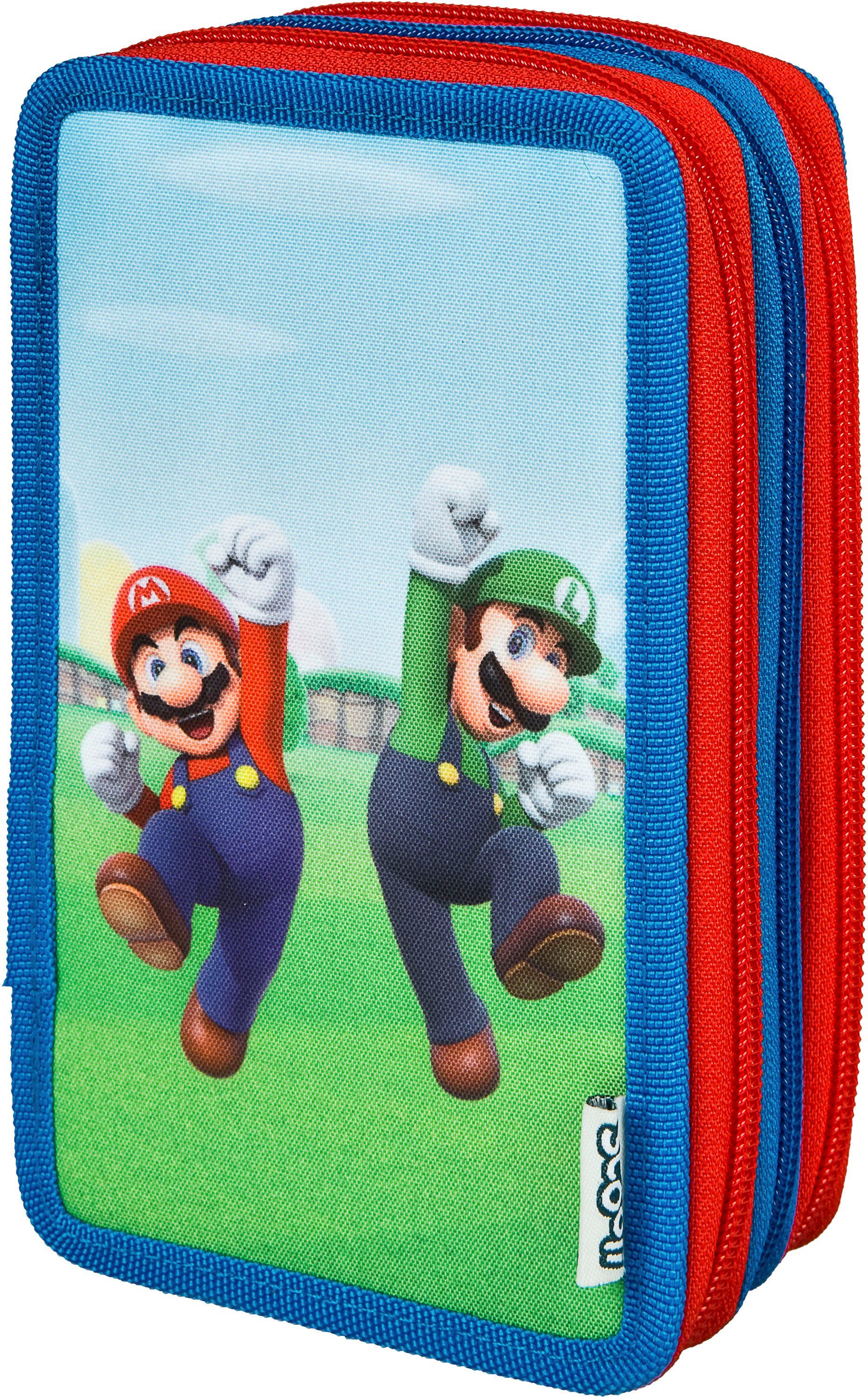 Scooli Federmäppchen Tripledecker, Super Mario, befüllt, inklusive Geodreieck