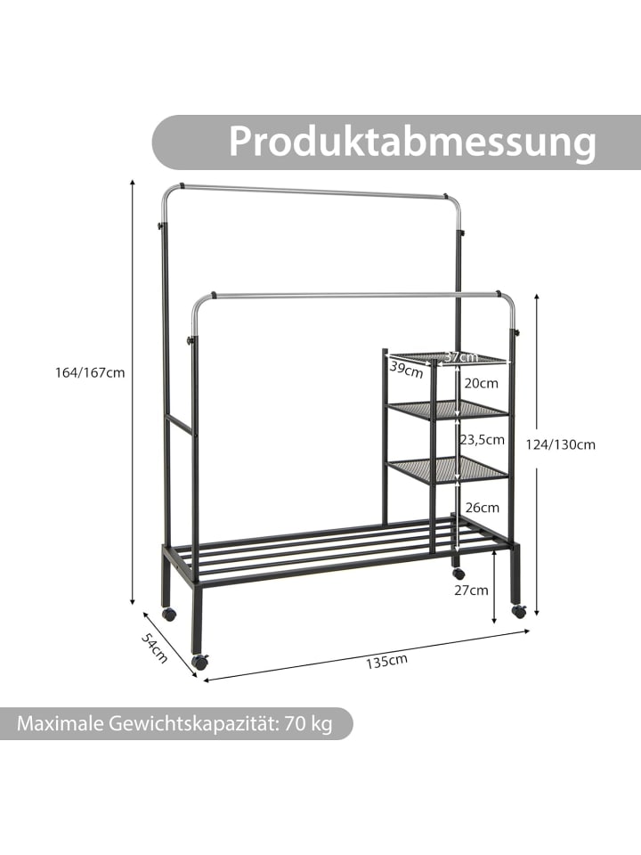 COSTWAY Kleiderständer auf Rollen 170cm in Silber günstig kaufen onesize
