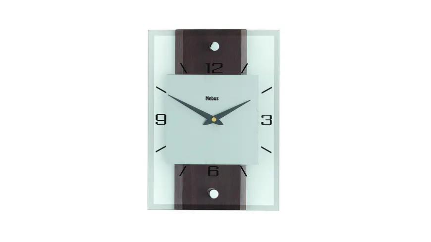 Mebus Quarz-Wanduhr grau Holzton dunkel