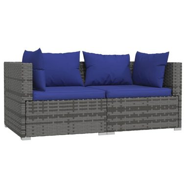 vidaXL Loungesofa 3-tlg. Garten-Lounge-Set mit Kissen Grau Poly Rattan, 1 Teile