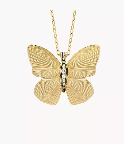 Fossil Kette Metamorphosis Anhänger Butterfly Edelstahl goldfarben