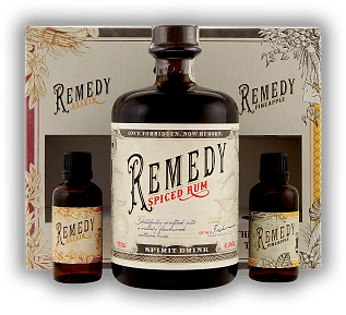 Remedy Spiced Rum GP mit 0,05 Liter Mini Remedy Elixir & Mini Pineapple Remedy Spiced Rum GP mit 0,05 Liter Mini Remedy Elixir & Mini Pineapple Facettenreiche und charaktervolle Spirituose auf der Basis von Rum. 0,8	 Liter - Vol 41,5%
