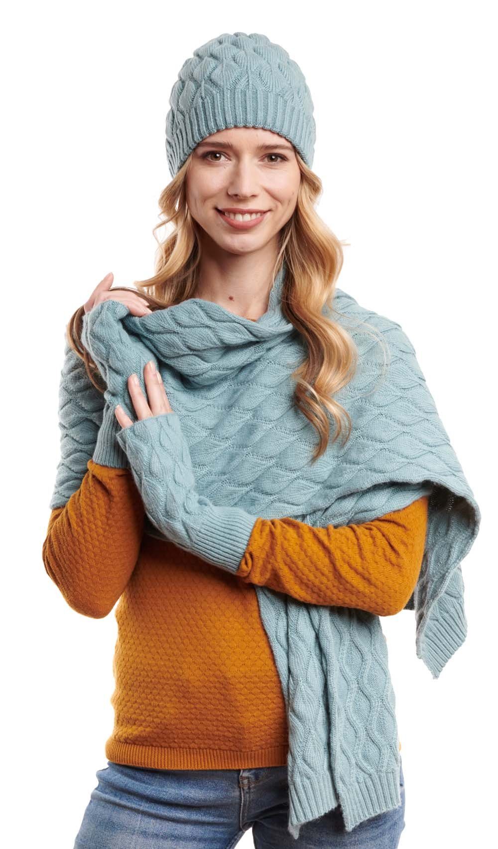 Hilltop Strickmütze Winterset für Damen aus Schal, Mütze und Handwärmer