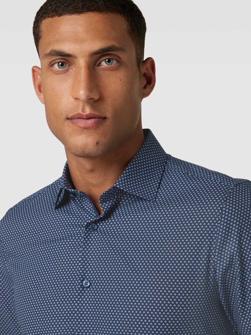 Body Fit Business-Hemd mit Allover-Muster in marineblau