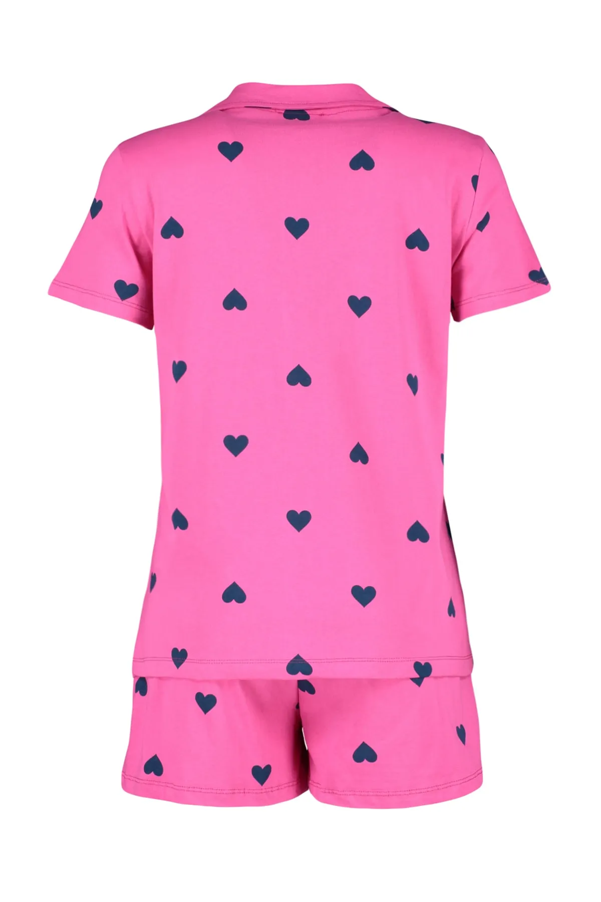 Trendyol Collection  Rosa gestricktes Pyjama-Set mit Hemd und Shorts aus 100 % Baumwolle mit Herzmuster THMSS21PT0756