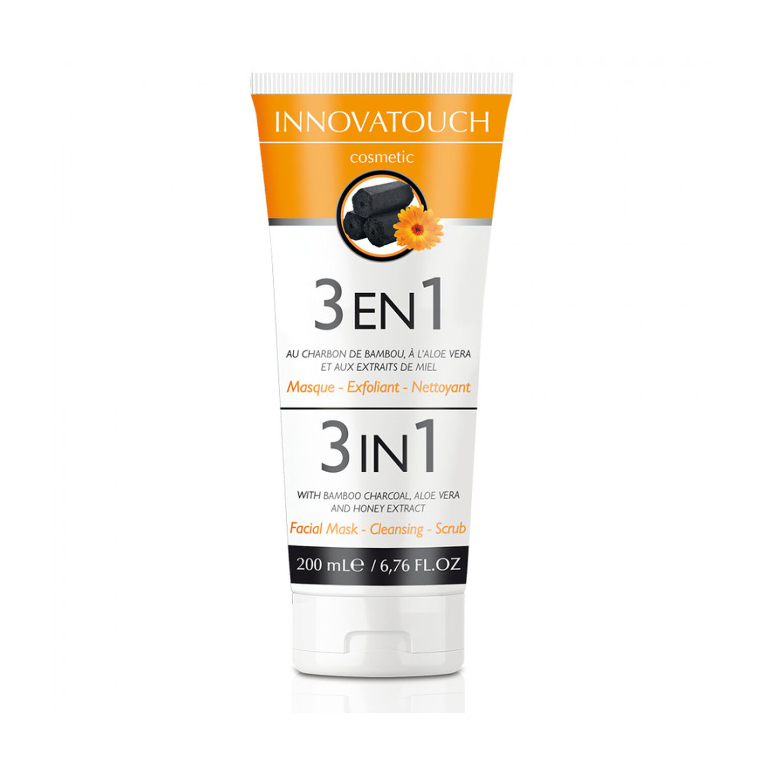 Innovatouch 3 En 1 Masque - Exfoliant - Nettoyant Charbon de Bamabou, Aloe Vera et Extraits de Miel 200 ml