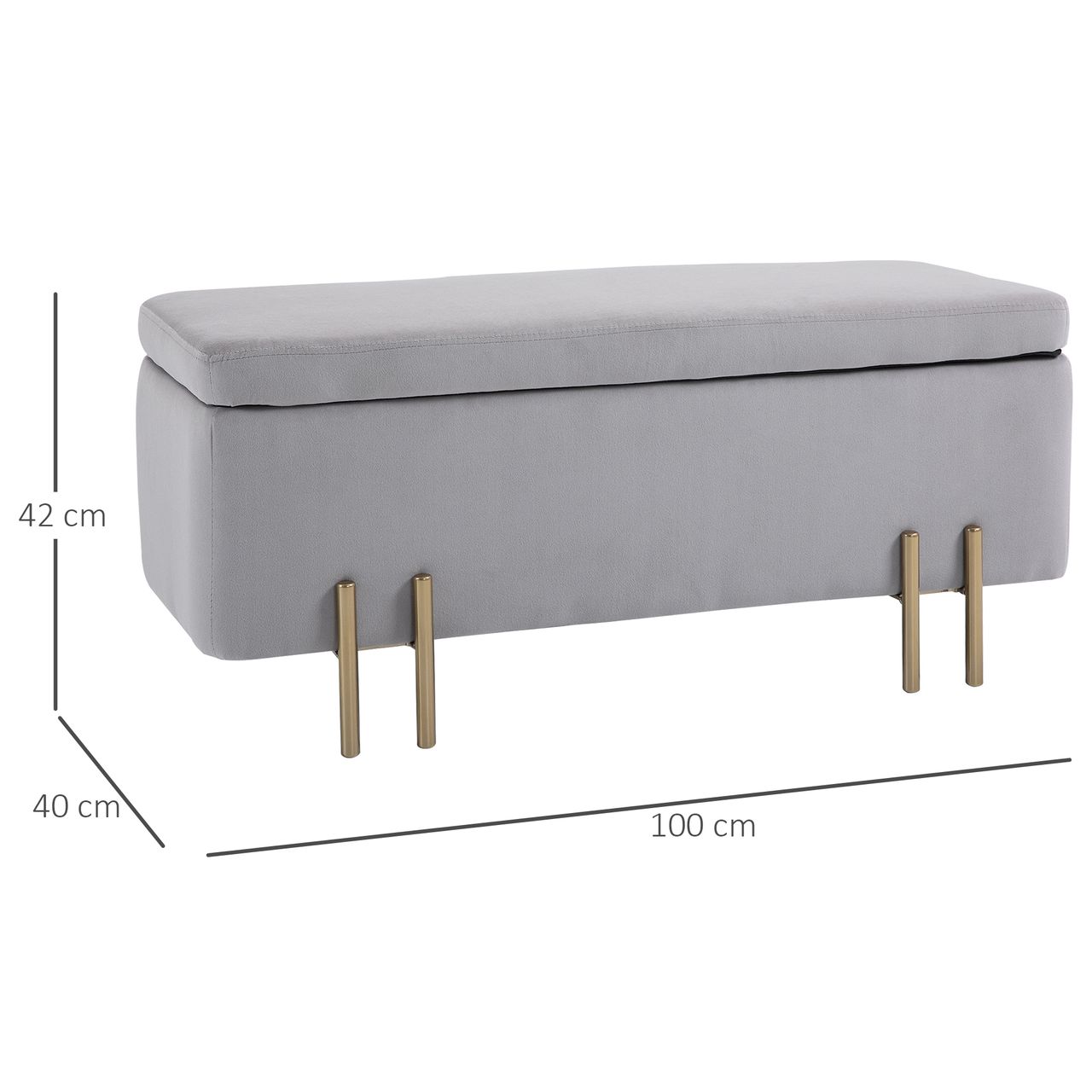 HOMCOM Sitzbank, Polsterbank mit Stauraum, Truhenbank, Stoff, Metall, Schaumstoff, Hellgrau, 100 x 40 x 42 cm