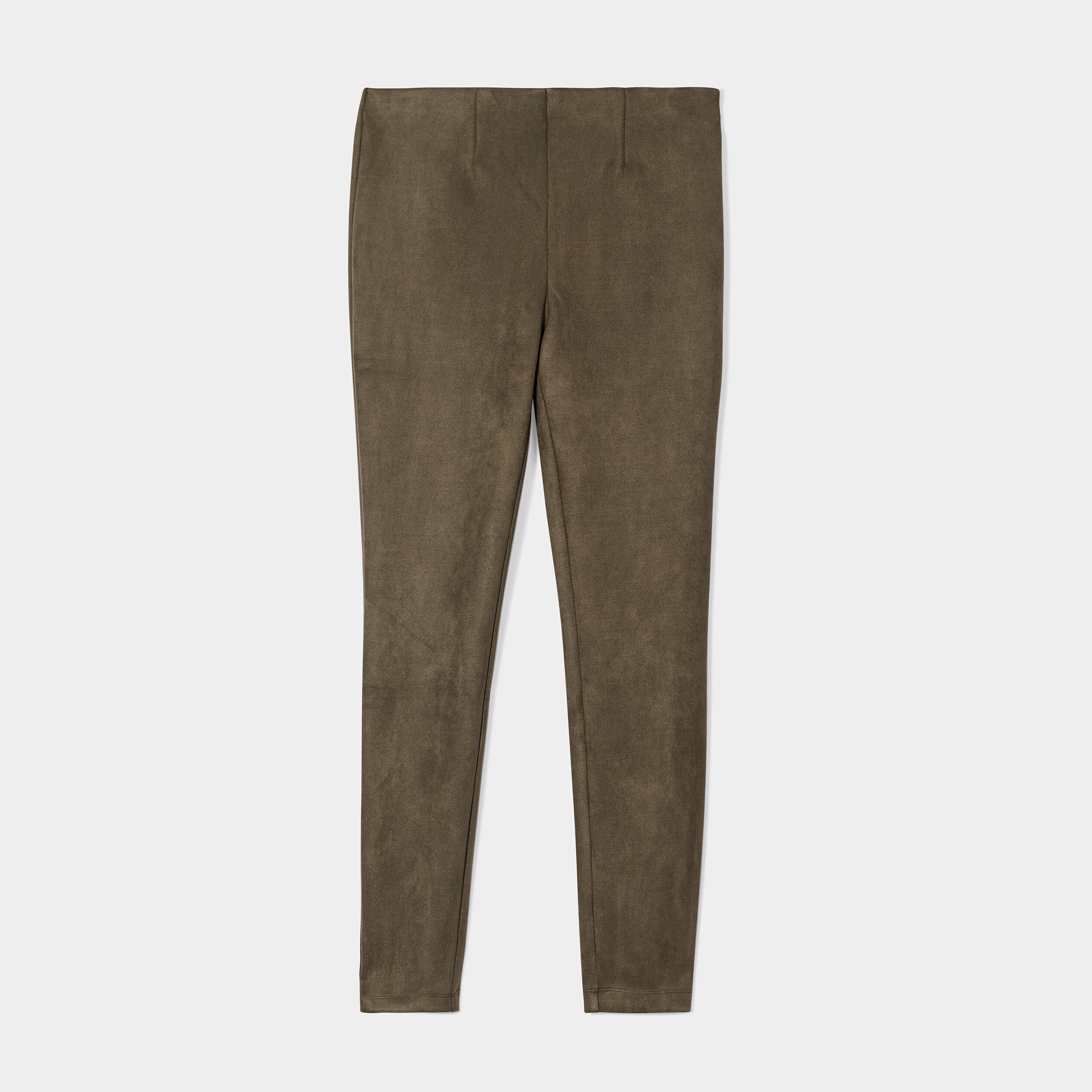 Pantalon suédine slim taille élastiquée vert kaki femme | La Halle