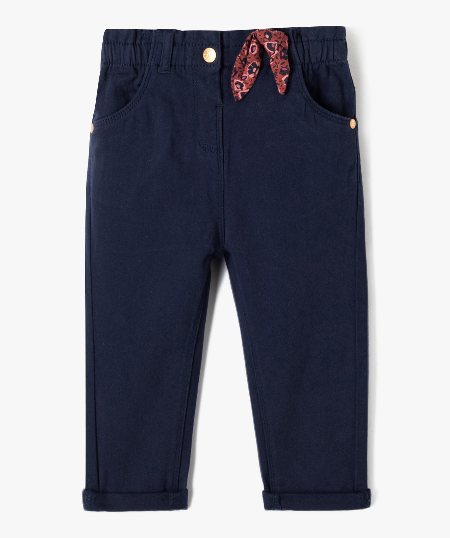 Pantalon bébé fille avec détail bandana à la taille - Lu... bleu fonce | GEMO