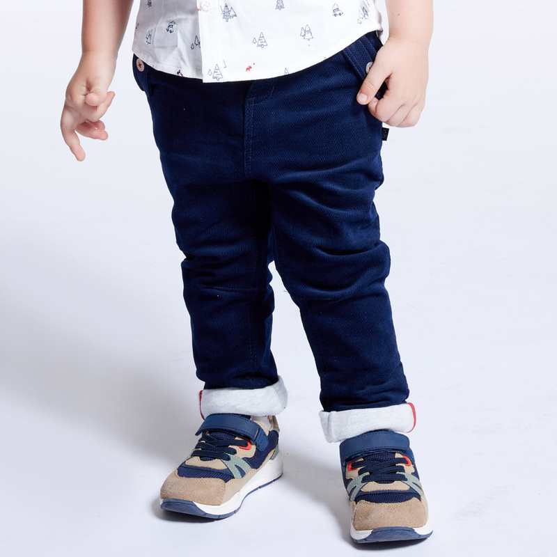 Pantalon velours fantaisie à revers bleu bébé garçon
