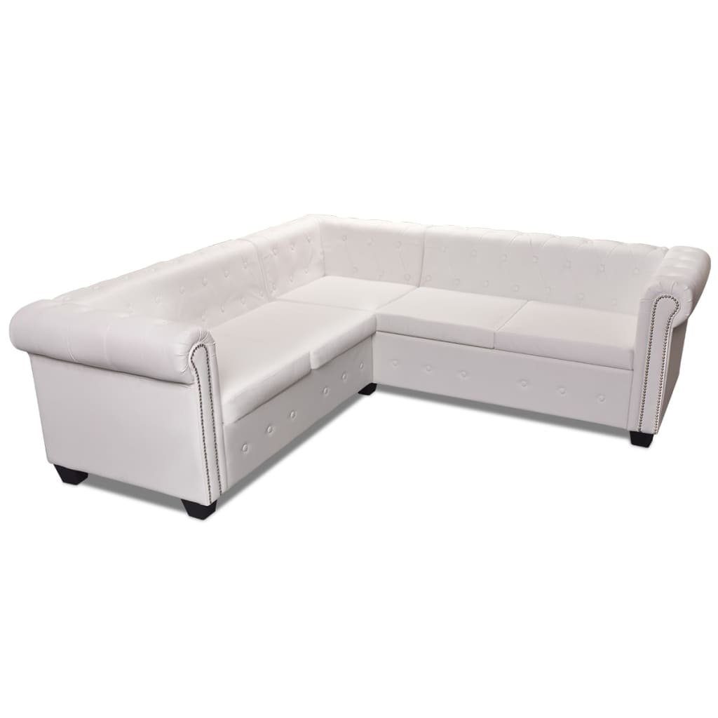vidaXL Sofa Chesterfield Ecksofa 5-Sitzer Kunstleder Weiß
