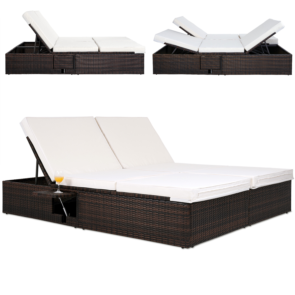 Casaria Polyrattan Sonnenliege Braun/Creme 196x116x38cm