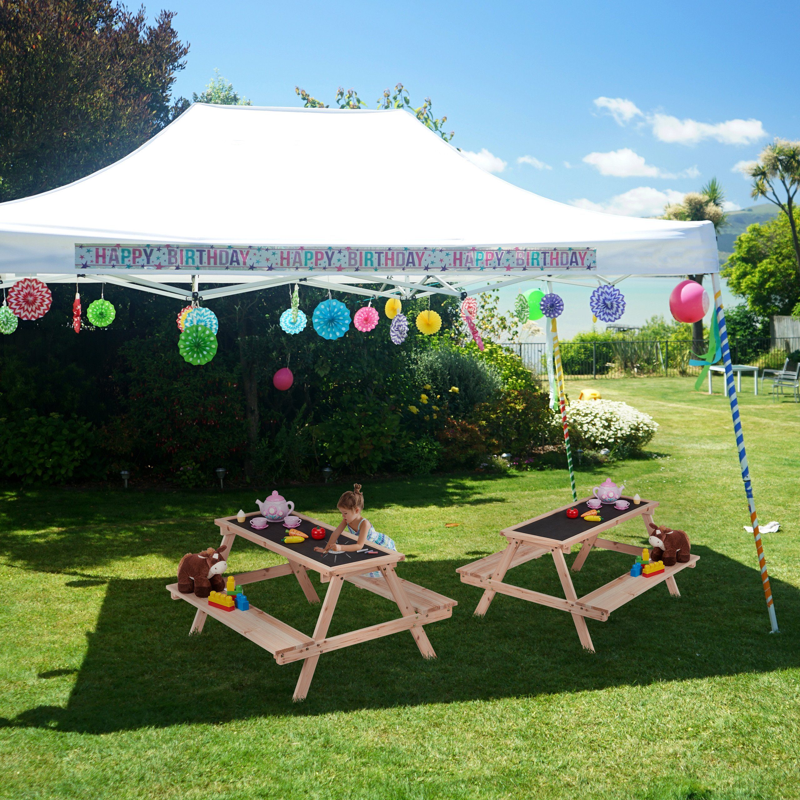 relaxdays Garten-Kindersitzgruppe Kindersitzgruppe mit Kreidetafel