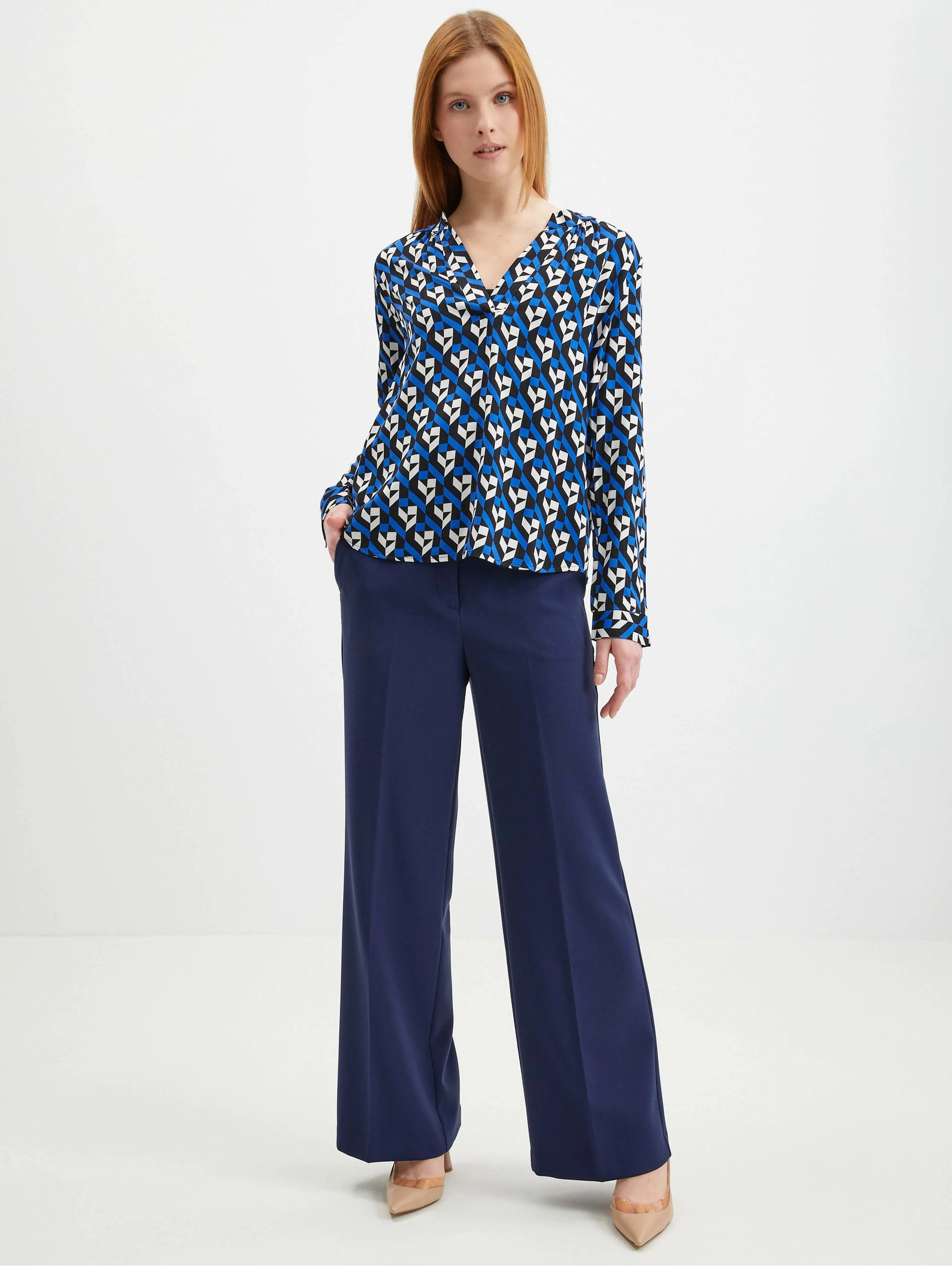 Blaue gemusterte Damenbluse ORSAY