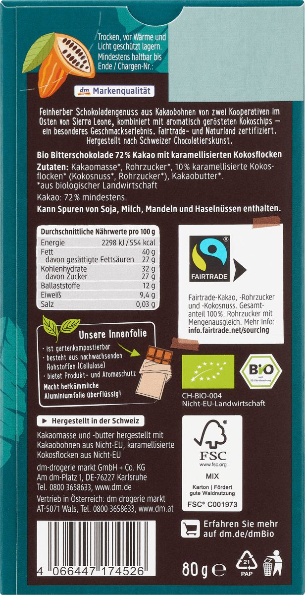 Schokolade, \Sierra Leone\ Feine Bitter mit Kokoschips, 80 g