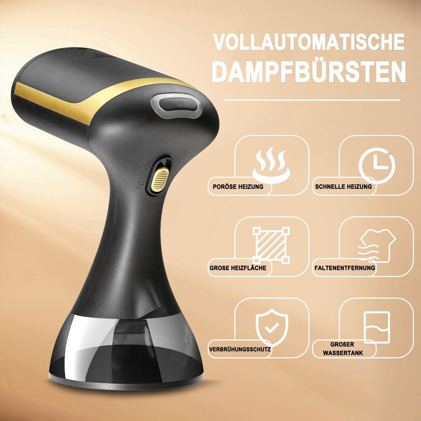 Mutoy Dampfbürste 1500W, Dampfglätte 350ml, Dampfabgabe 25 g/Min,Gewicht 0.8 kg, schnelles Aufheizen,sterilisieren,für Reise & Zuhause