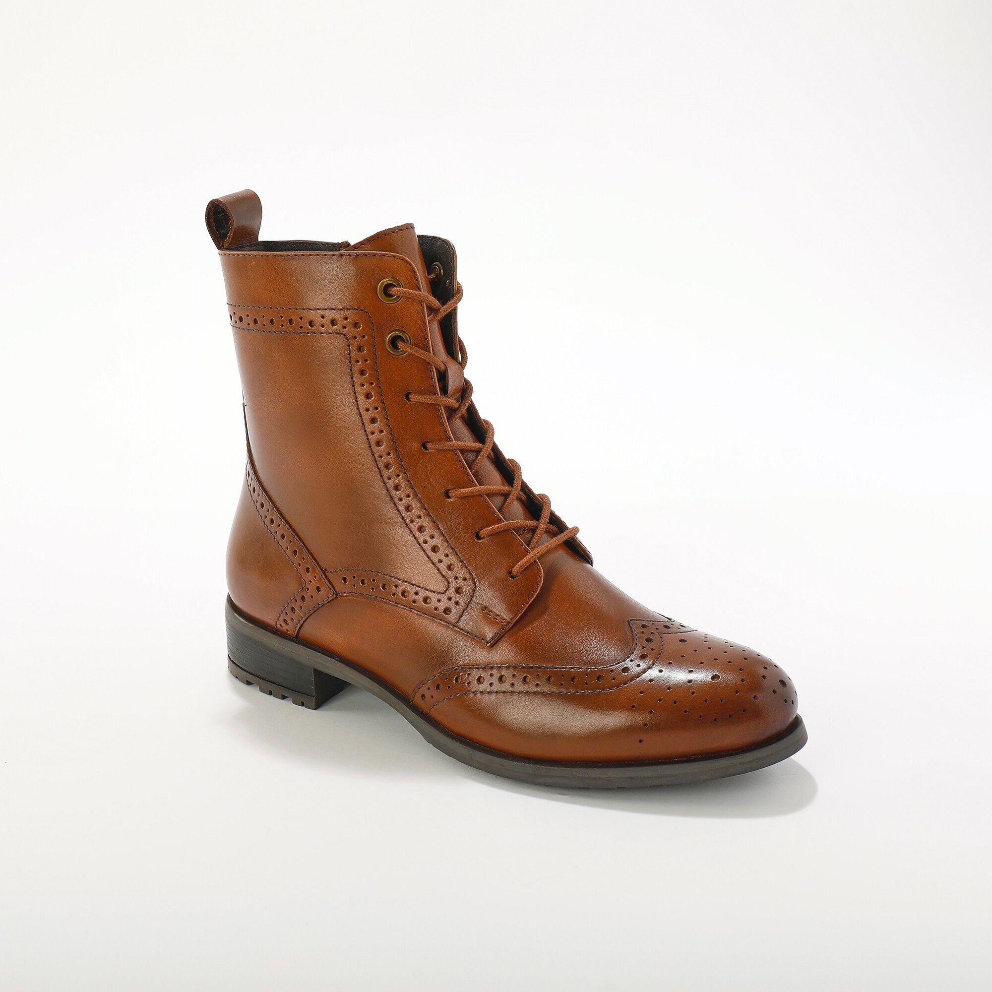 Bottines montantes doublées à lacets en cuir fleuri