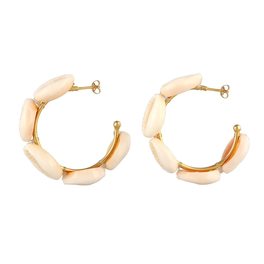Elli Elli Boucles d'Oreilles Créoles Femmes Maritim avec coquillage cauri en argent st Boucles d'oreilles