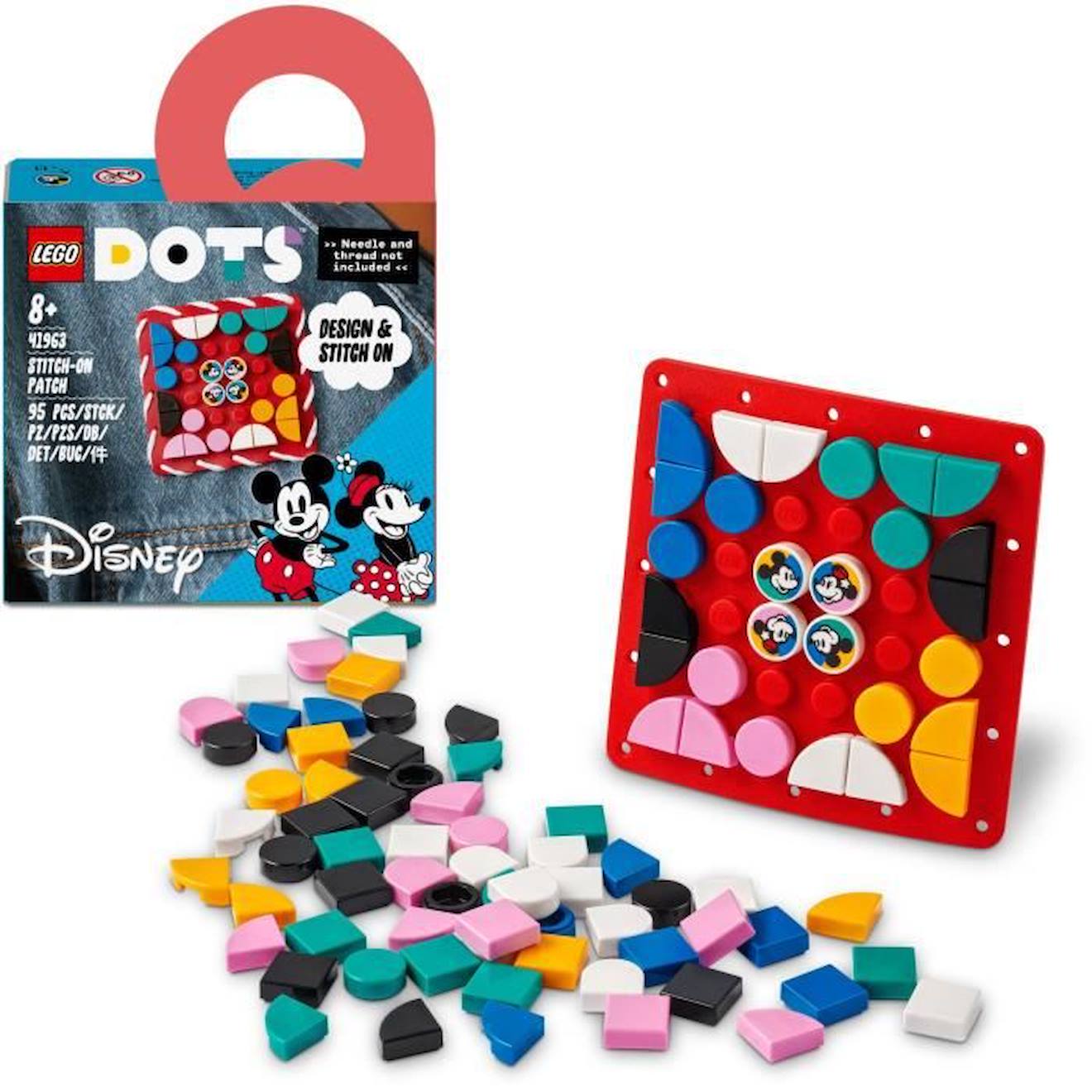 LEGO DOTS 41963 Plaque à Coudre Mickey Mouse et Minnie Mouse, Fabrication de Bijoux Enfants rouge