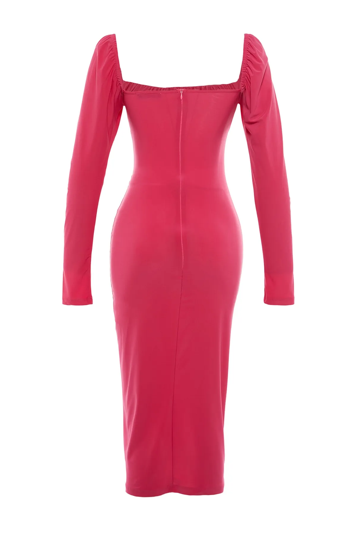 Trendyol Collection  Fuchsiafarbenes gestricktes Abendkleid mit Rüschen und Details TPRAW23EL00236