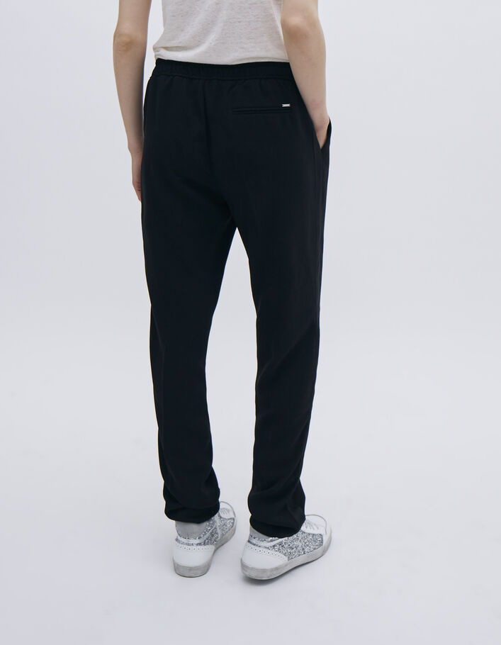 Pantalon droit noir en crêpe avec ceinture élastique pour femme