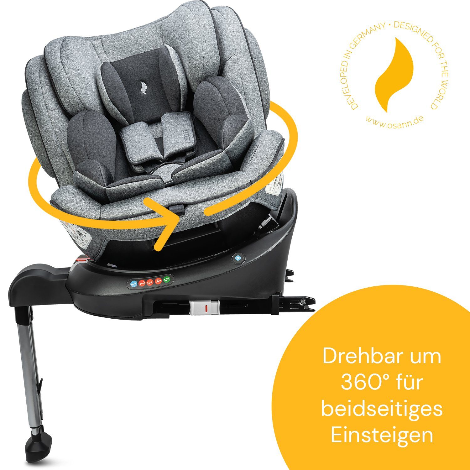 Osann Autokindersitz Eno360 SL, ab: Geburt, bis: 12 Jahre, ab: 0 kg, bis: 36 kg, drehbarer Reboarder mit Isofix und Standfuß - Gruppe 0+/1/2/3