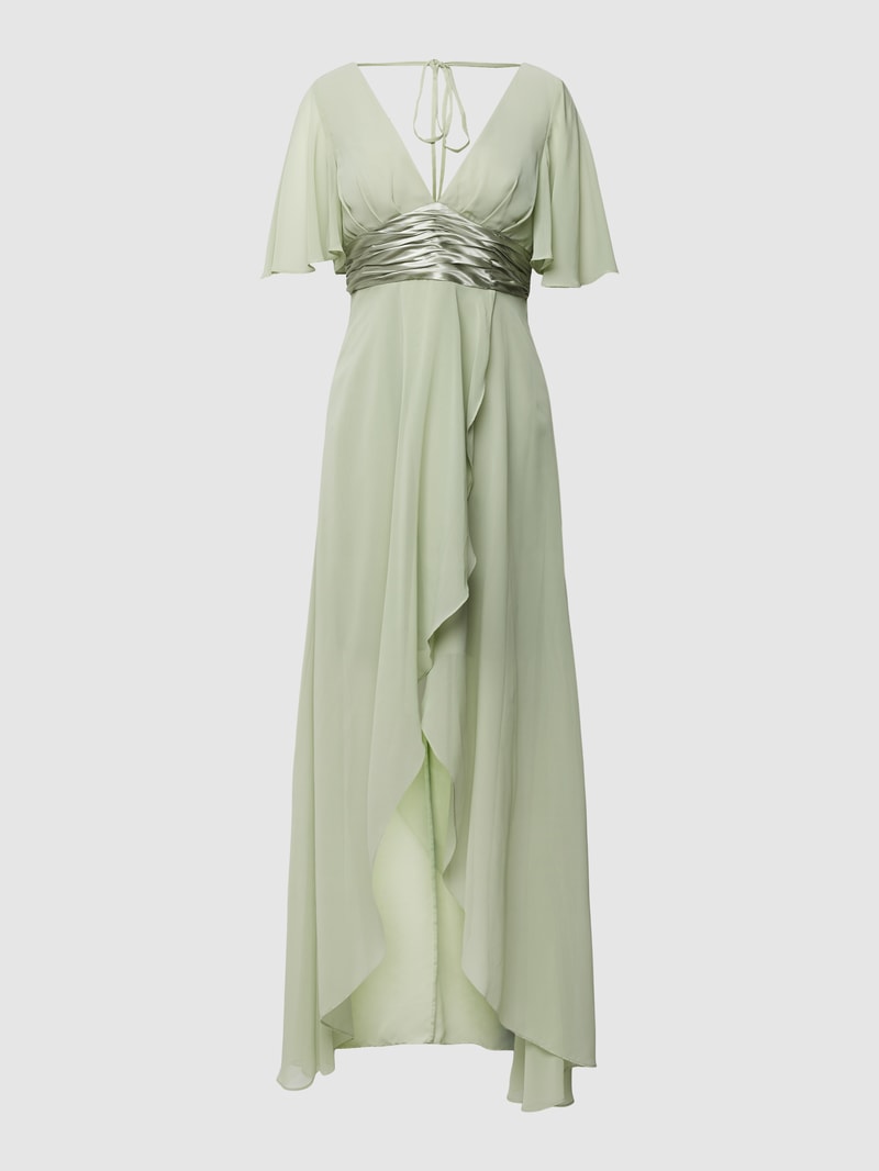 Abendkleid mit Satinpasse in lindgrün meliert