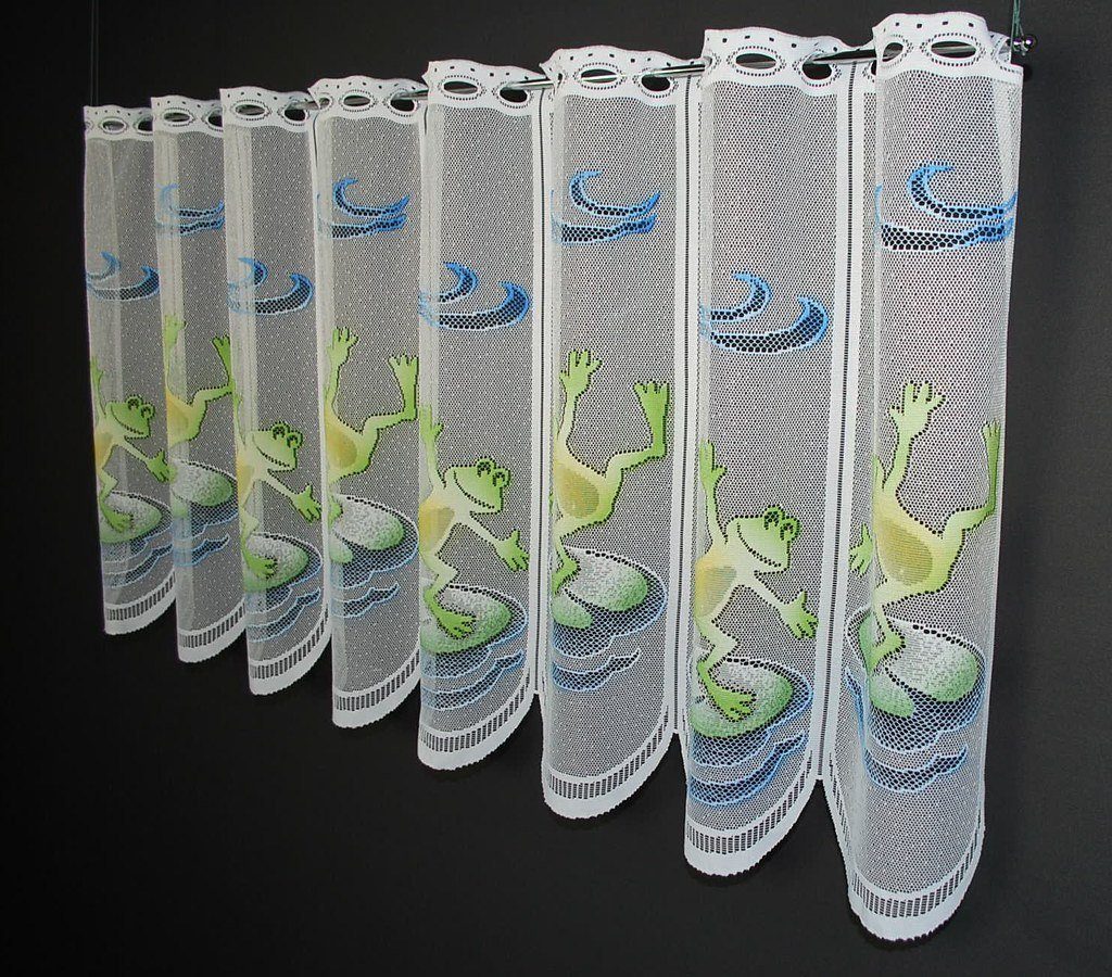 Scheibengardine nach Maß Frosch, Gardinen Kranzusch, Stangendurchzug (1 St), transparent, Stablöcher, transparent