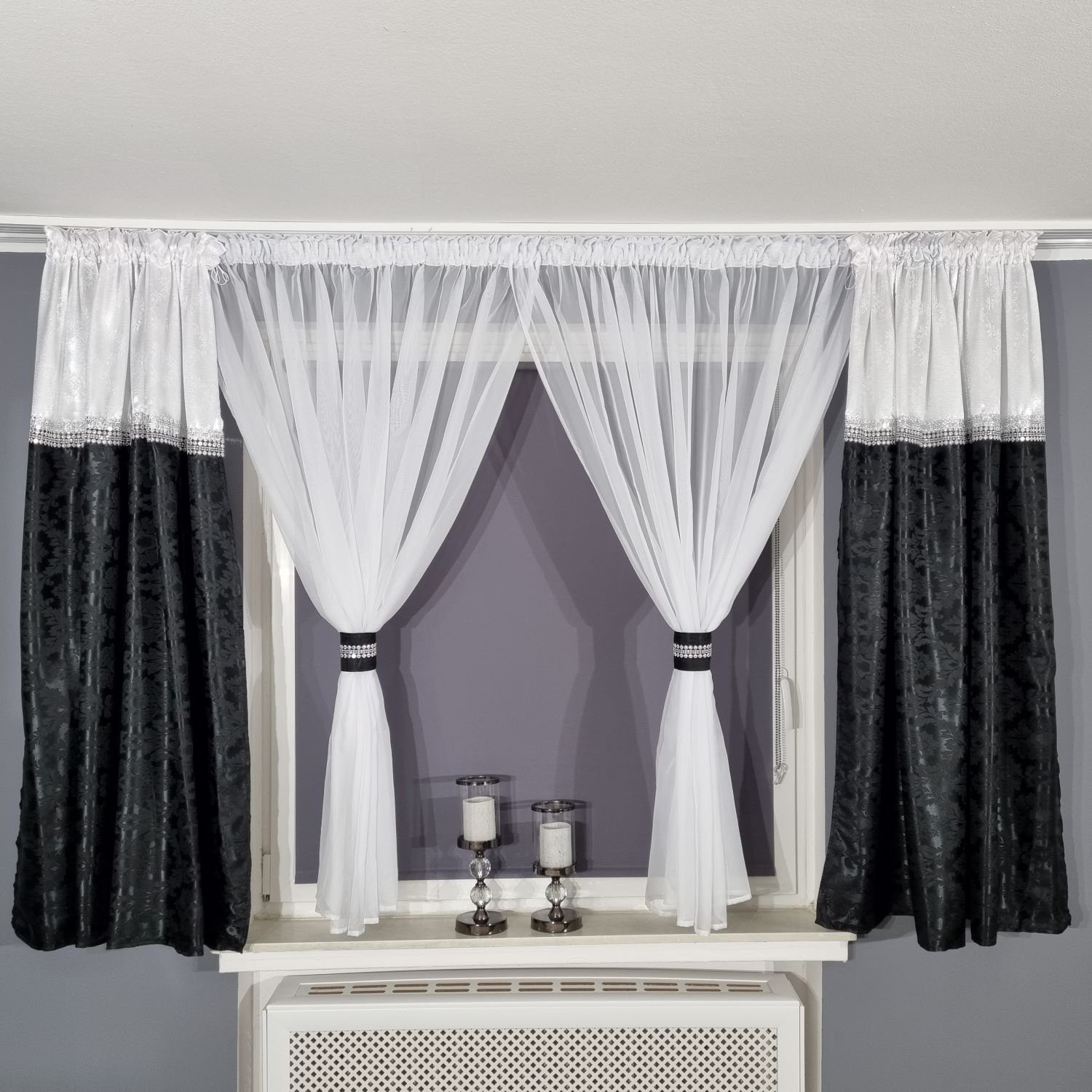 Schiebegardine Schwarze Schal Set Kurz, Gardinen by Justyna, Kräuselband, blickdicht
