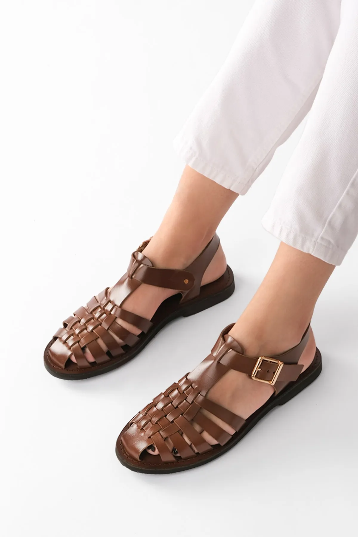 Marjin  Damen Sandalen Kesva Tan aus echtem Leder mit leichter Eva-Sohle