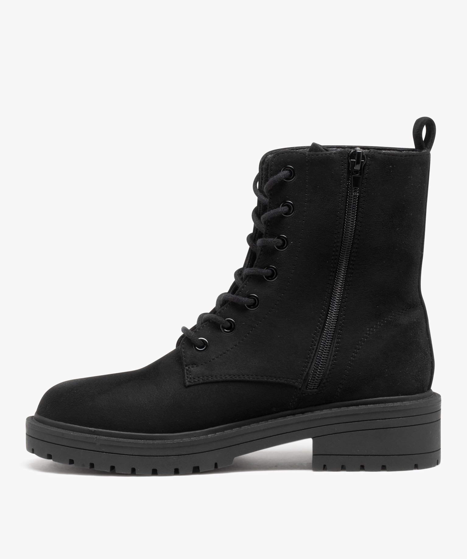 Boots femme dessus uni en suédine à zip et à lacets noir | GEMO