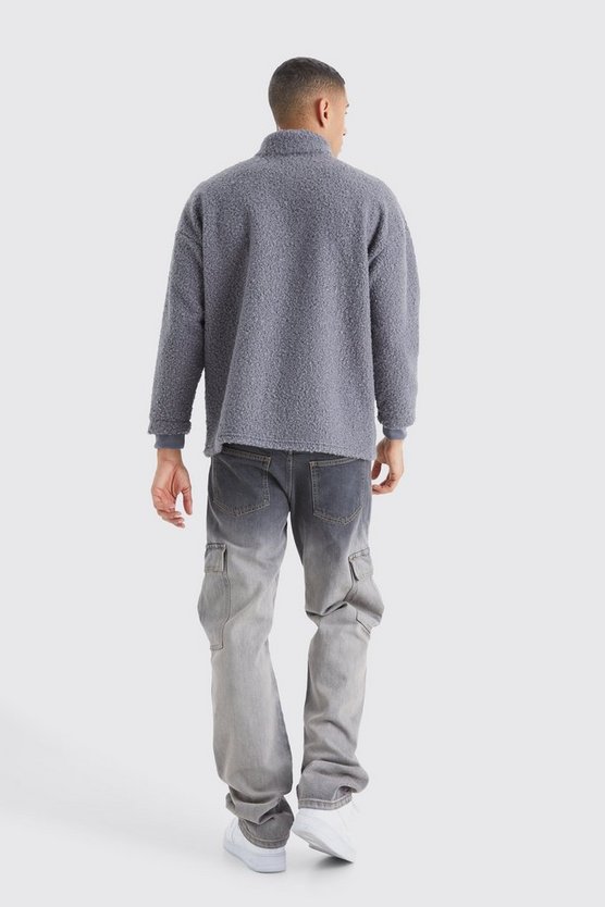 Oversize Bouclee Sweatshirt mit 1/4 Knöpfen und Trichterkragen