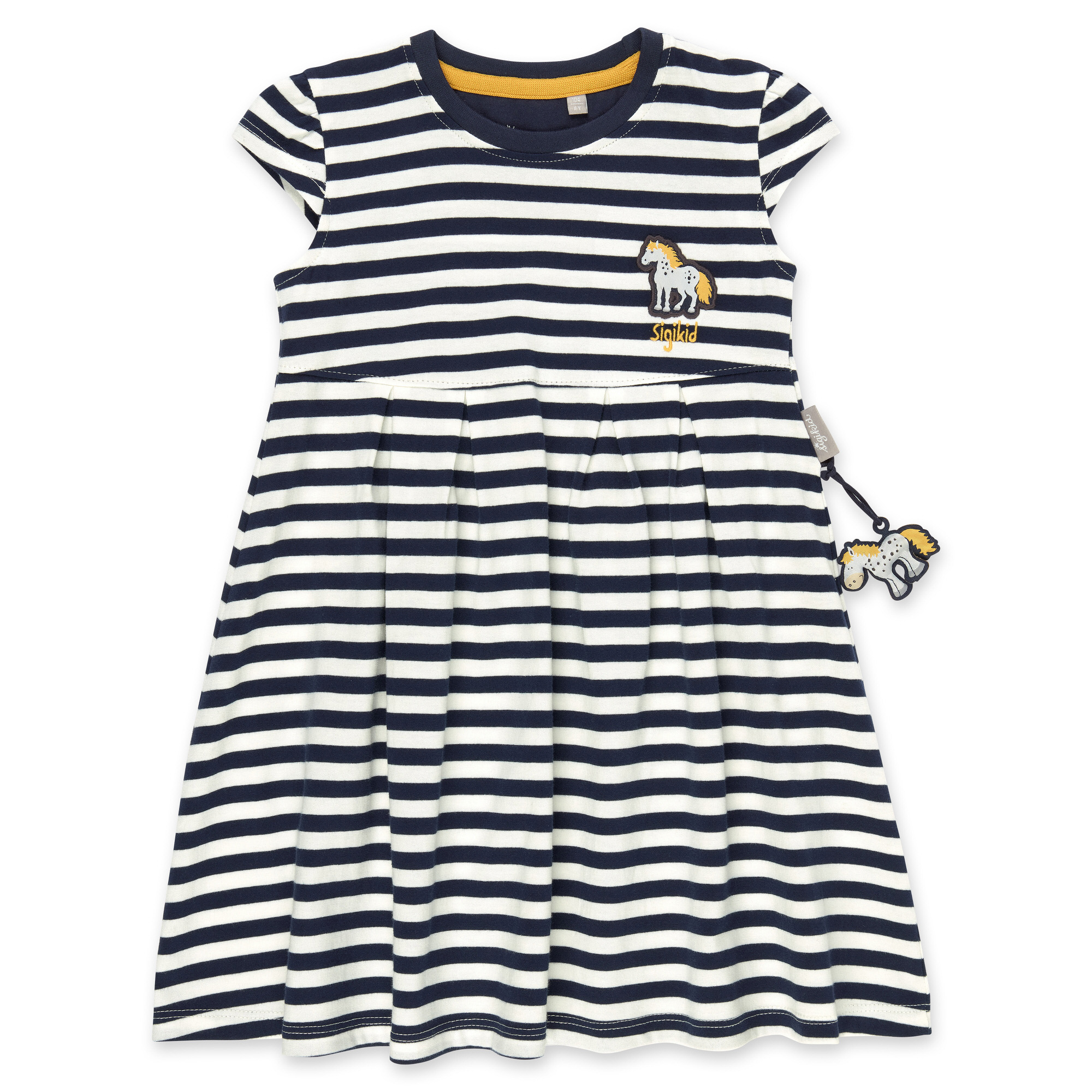 Blau-weiß geringeltes Kinderkleid Tupfen Pony