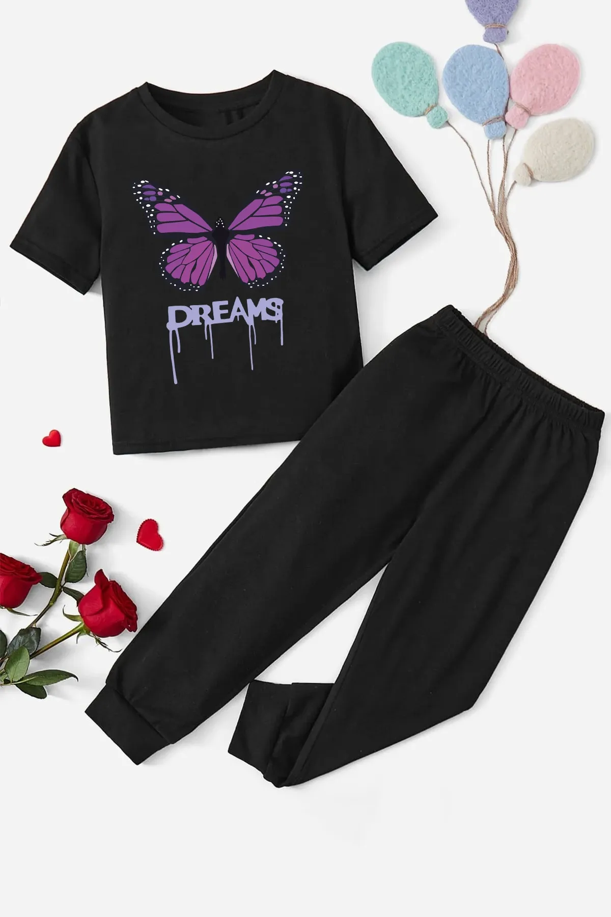 uyguntarz  Kinder-Trainingsanzug-Set „Dream Butterfly Bottom – Top“.
