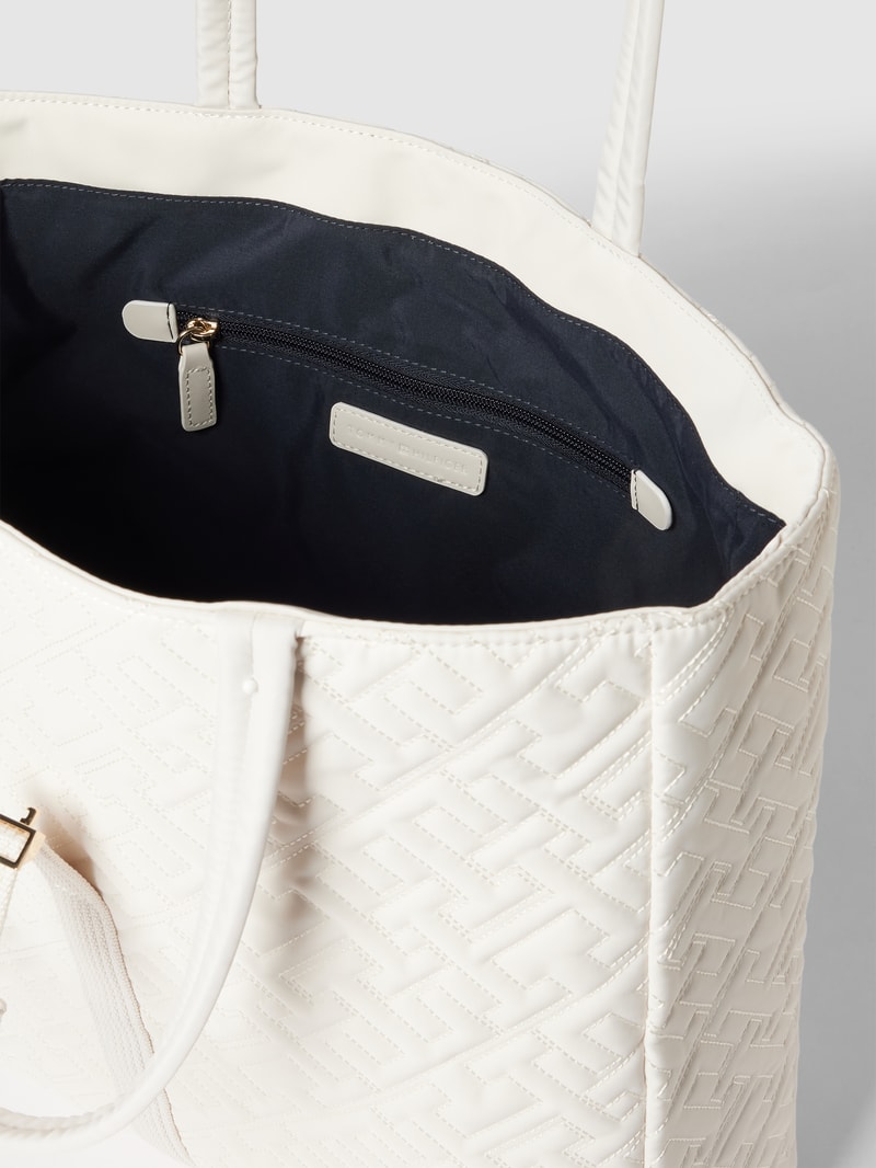 Tote Bag mit Allover-Logo Modell 'FLOW TOTE' in weiß
