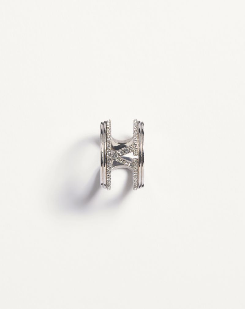 Anel oval em metal com cristais Swarovski®