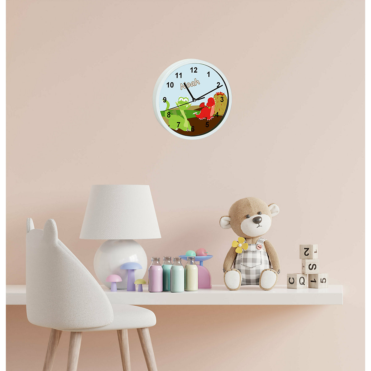 Kinder Wanduhr personalisiert mit Name Drache